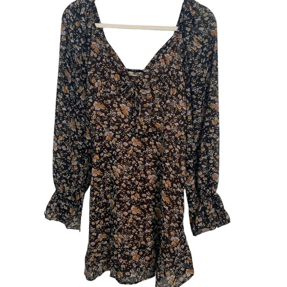 2 Bella Black Floral Print Mini Dress - Picture 1 of 7